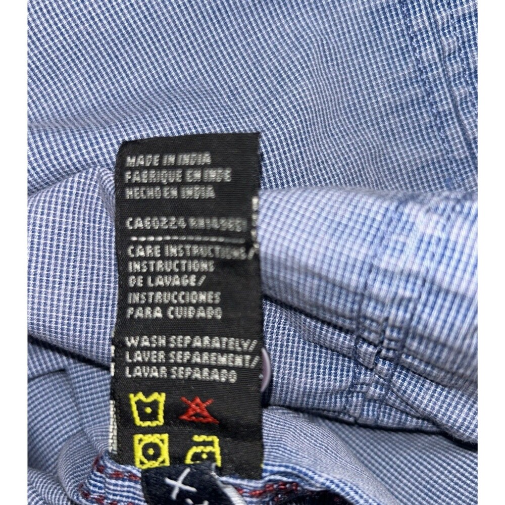 Buffalo David Bitton Mens L Blue Tiny Checks Denim Accents LS Slim Fit - Picture 9 of 9